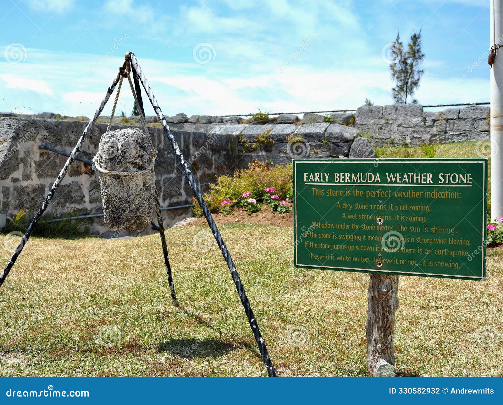 early bermuda weather stone at fort scaur, bermuda