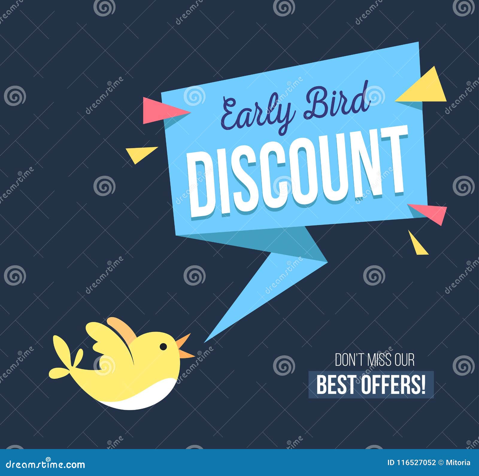 early bird discount banner with cute bird and geomethic s.