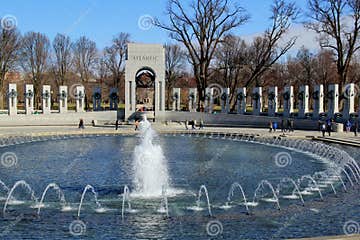 Early Morning Hours With People Gathered Around WWII Memorial Washington DC March 2015 