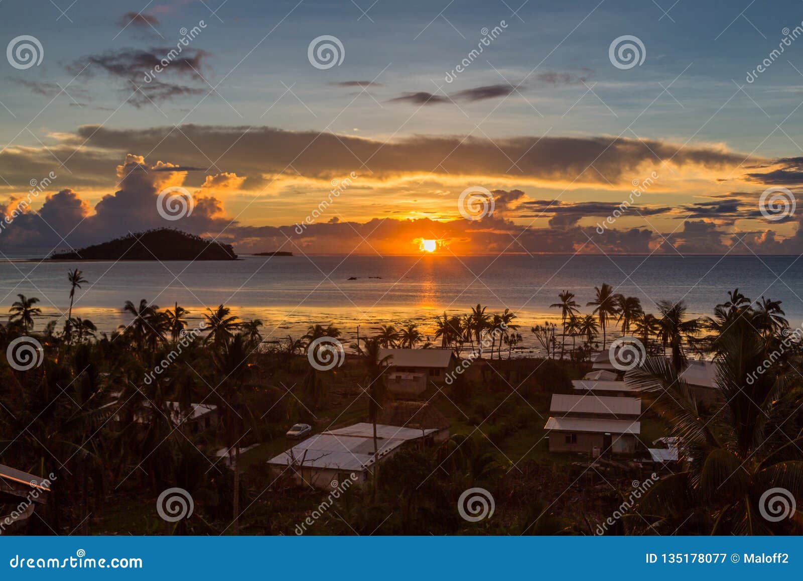 early morning and sunrise over pacific ocean in mata-utu village, the capital of wallis and futuna territory wallis-et-futuna.