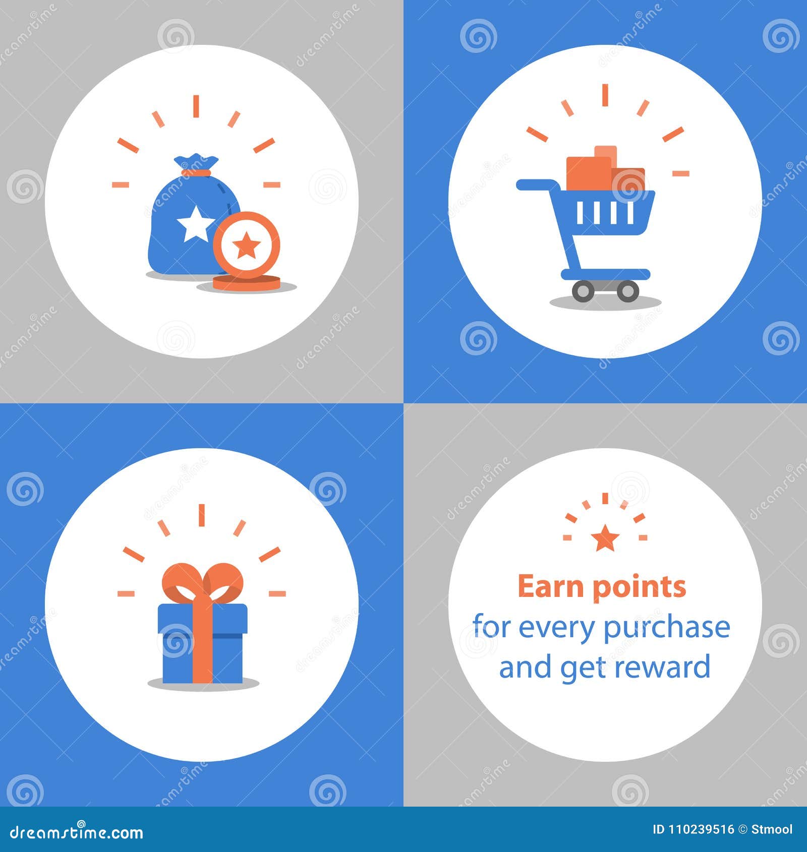 earn points for purchase, loyalty program, reward concept, full shopping cart, redeem gift