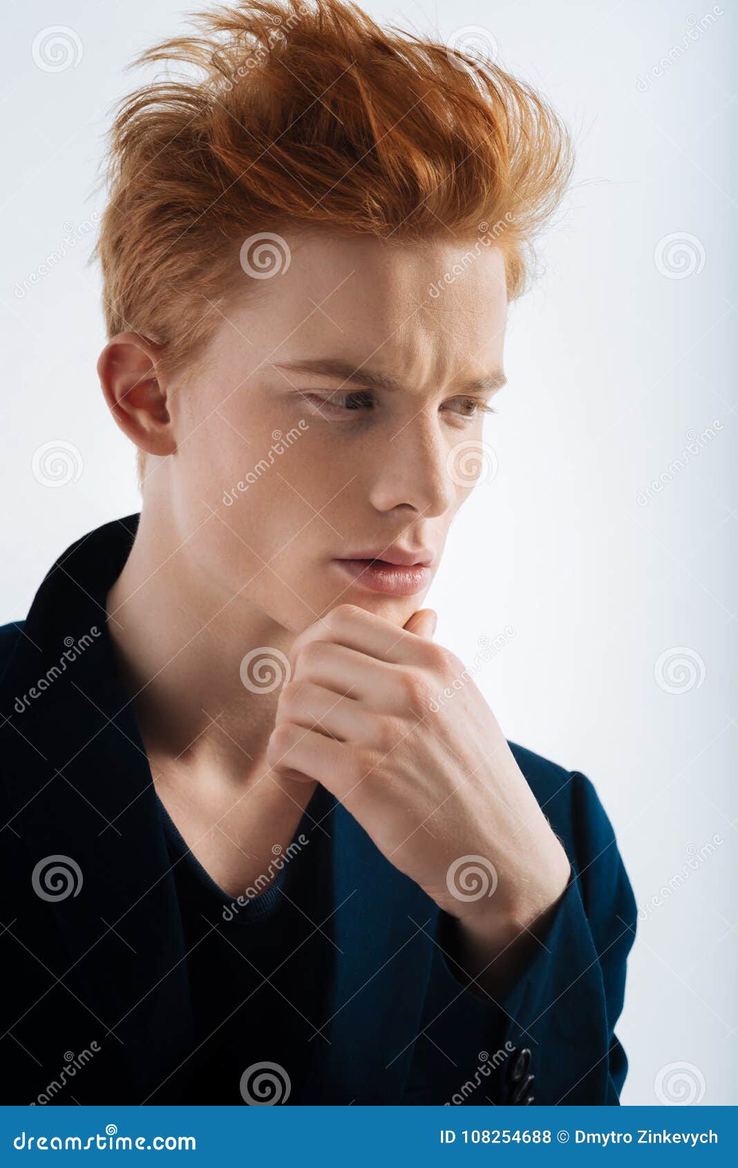 Earnest Dark Eyed Young Man Thinking Stock Photo Image Of