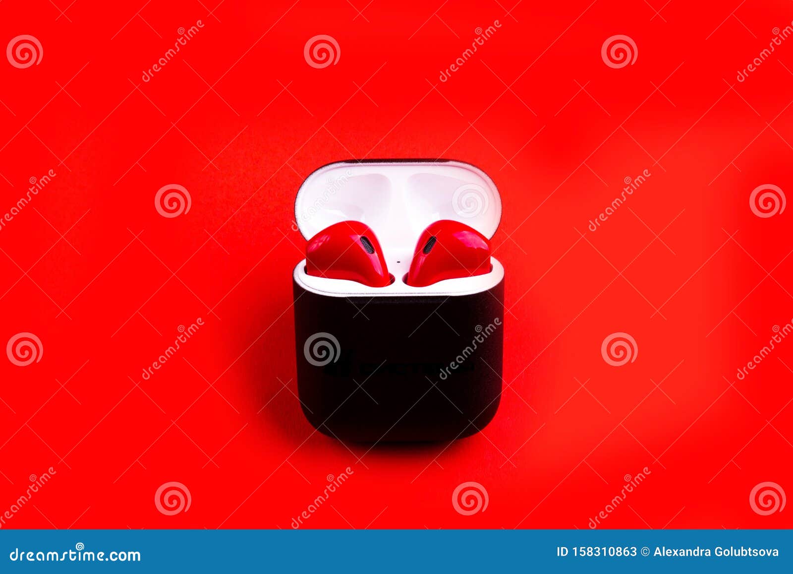 Earphones in the box. stock image. Image of equipment 158310863