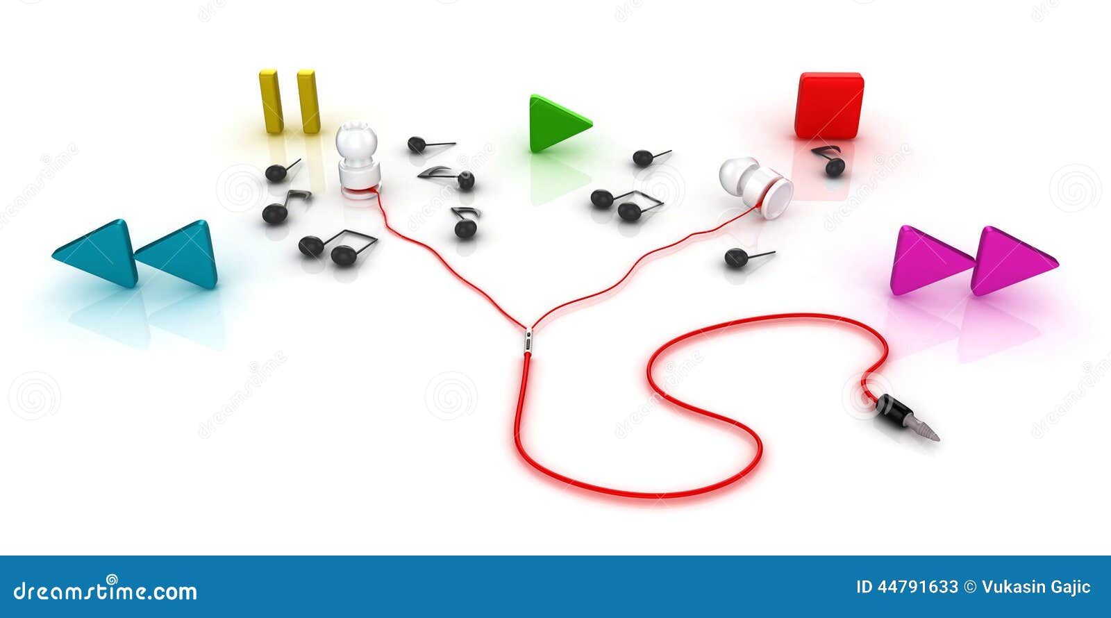 Earphones with Notes and Play, Stop, Pause, Forward and Backward