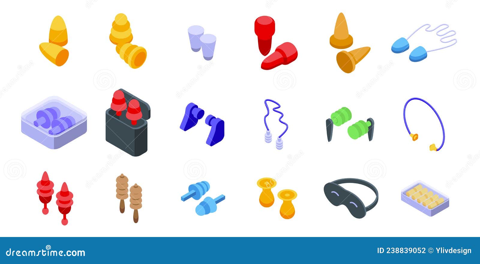 Earplugs Icons Set Isometric Vector. Ear Device Stock Vector