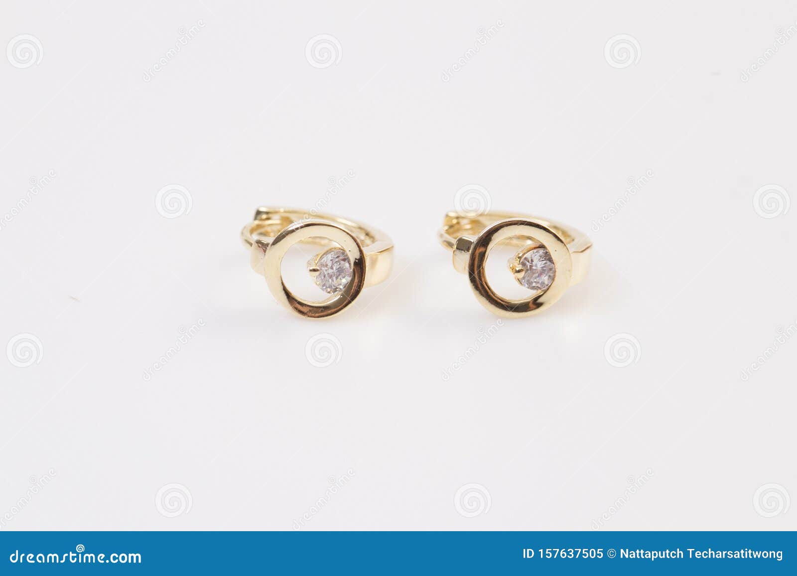 Earrings. Gold Hoop Earrings with Diamonds. Jewelry Stock Image - Image ...