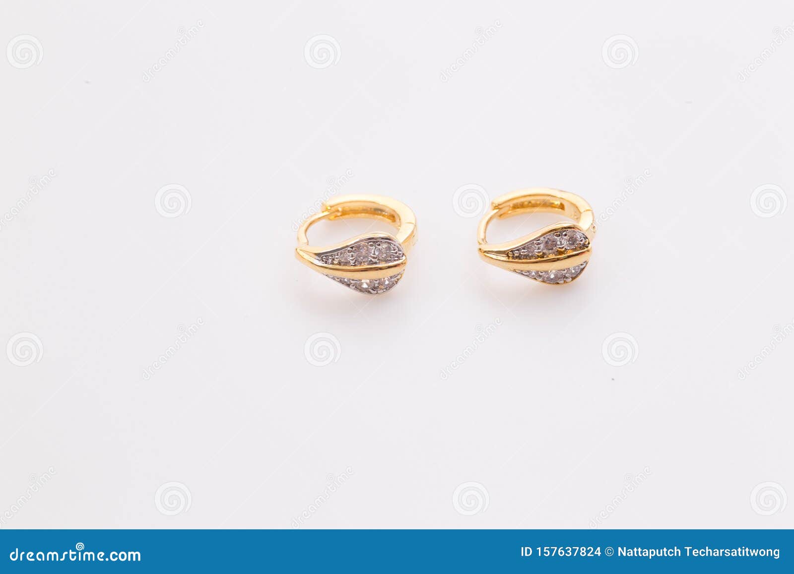 Earrings. Gold Hoop Earrings with Diamonds. Jewelry Stock Photo - Image ...