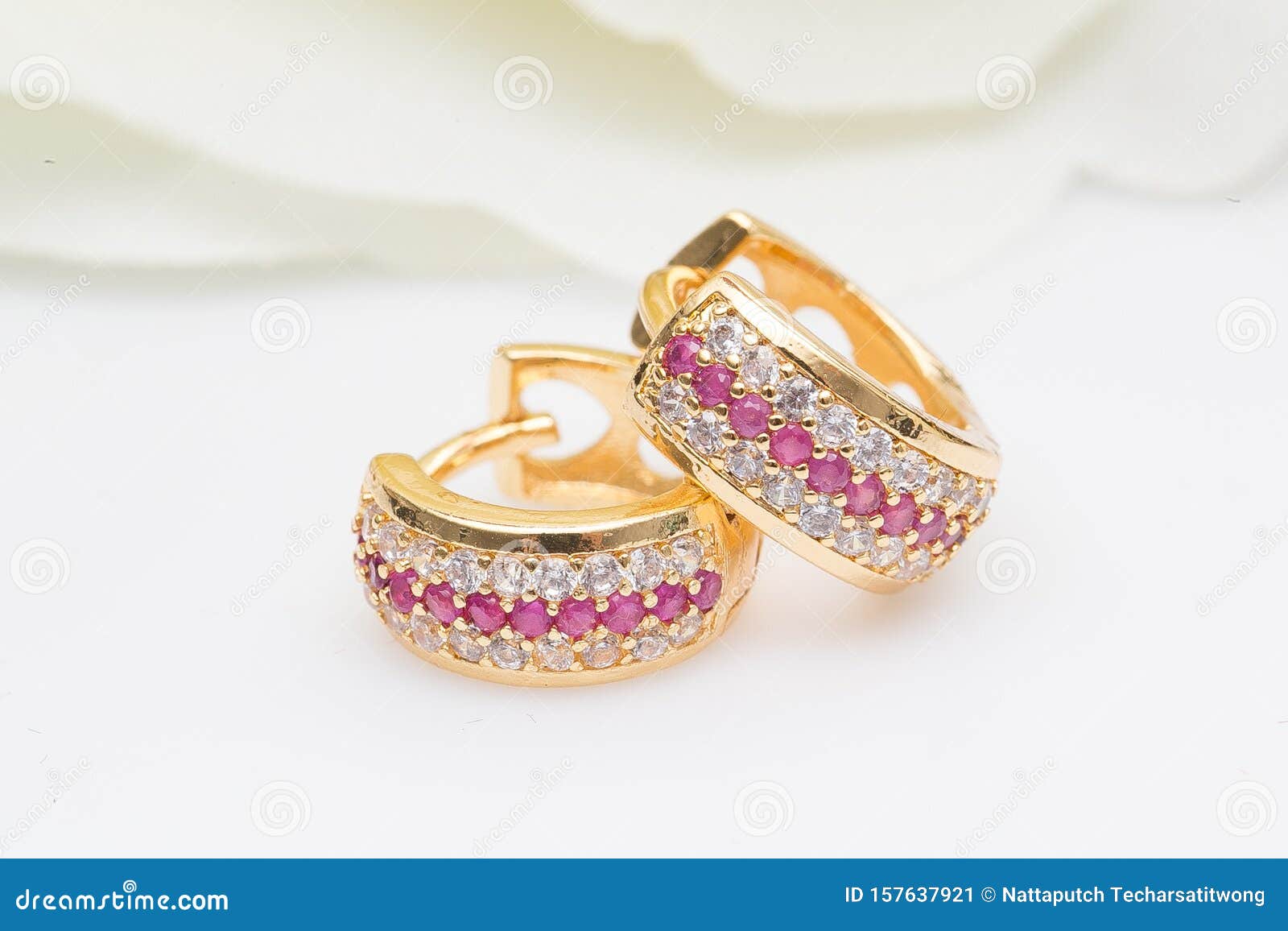 Earrings. Gold Hoop Earrings with Diamonds. Jewelry Stock Image - Image ...