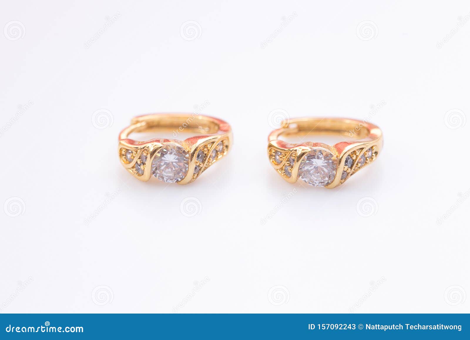 Earrings. Gold Hoop Earrings with Diamonds on the White Background ...