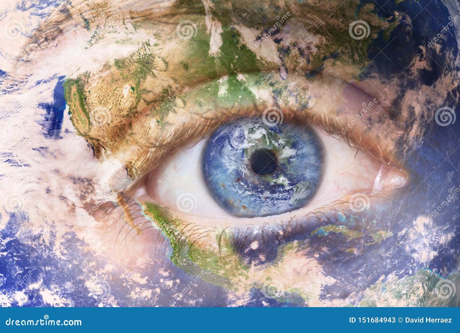 earth awakening concept, save the planet. close up image of woman face with earth painted. creative composite of macro