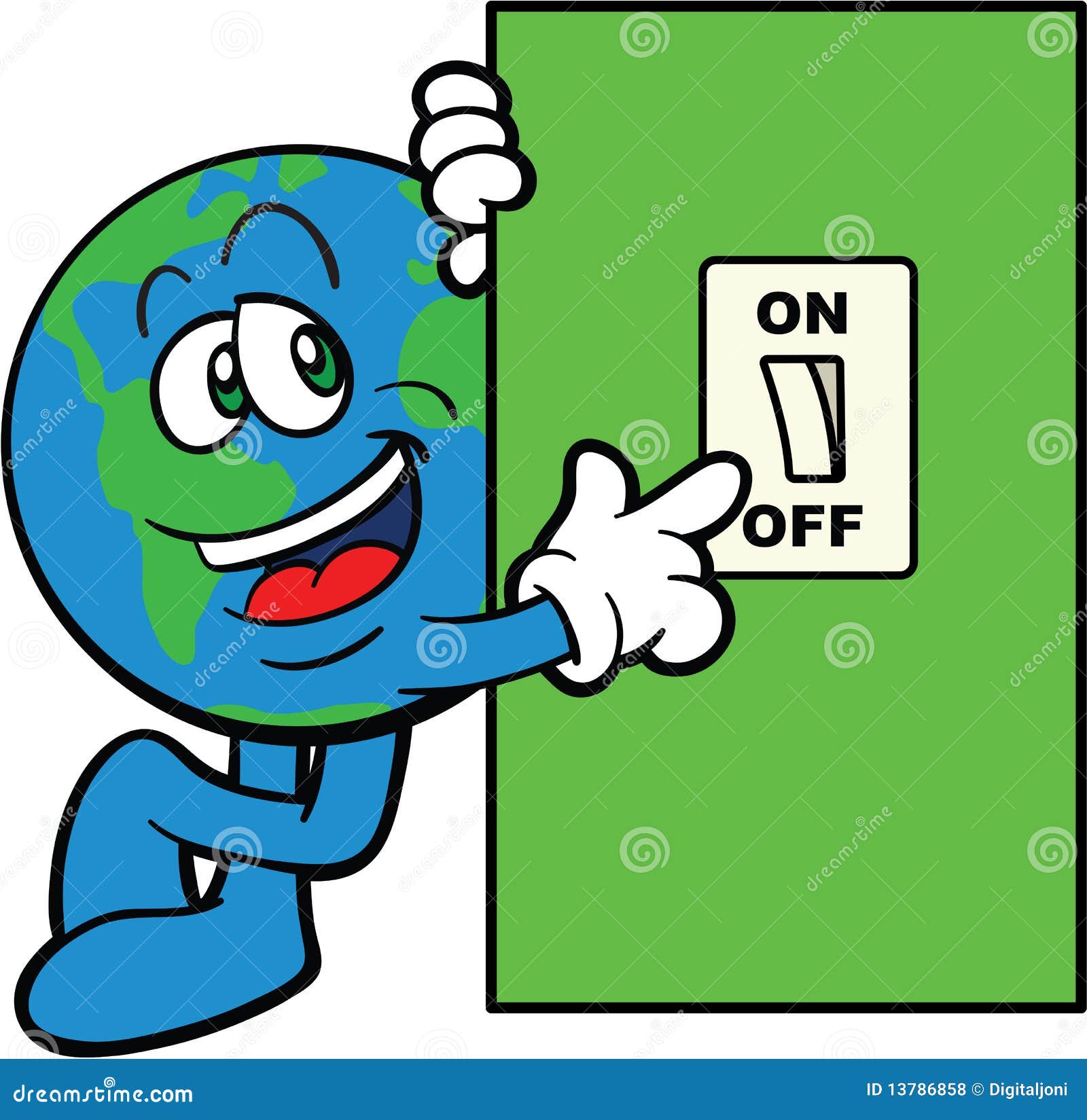 Vector illustration of a planet earth cartoon switching off lights.