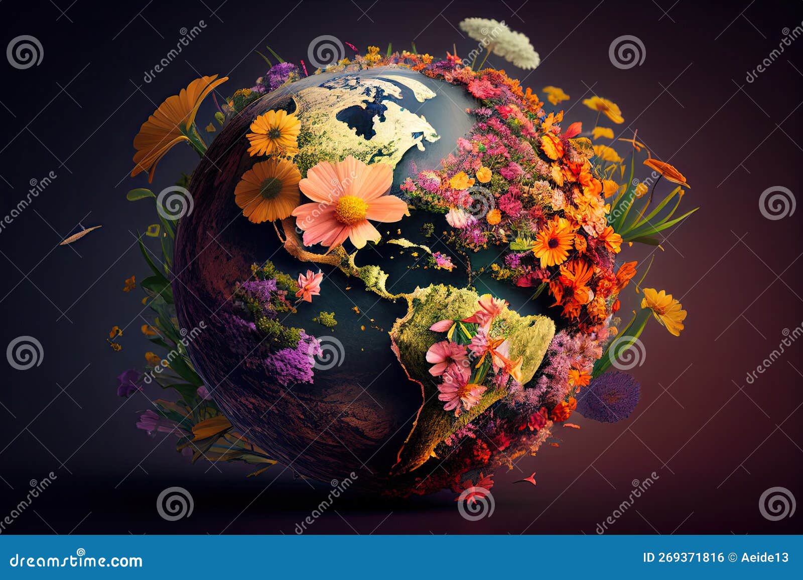 Earth Day. Planet Mother Earth with Flowers Growing from the from