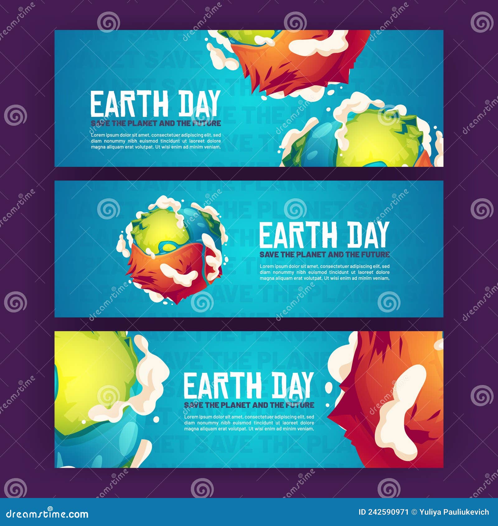 earth day, save the planet cartoon banners set