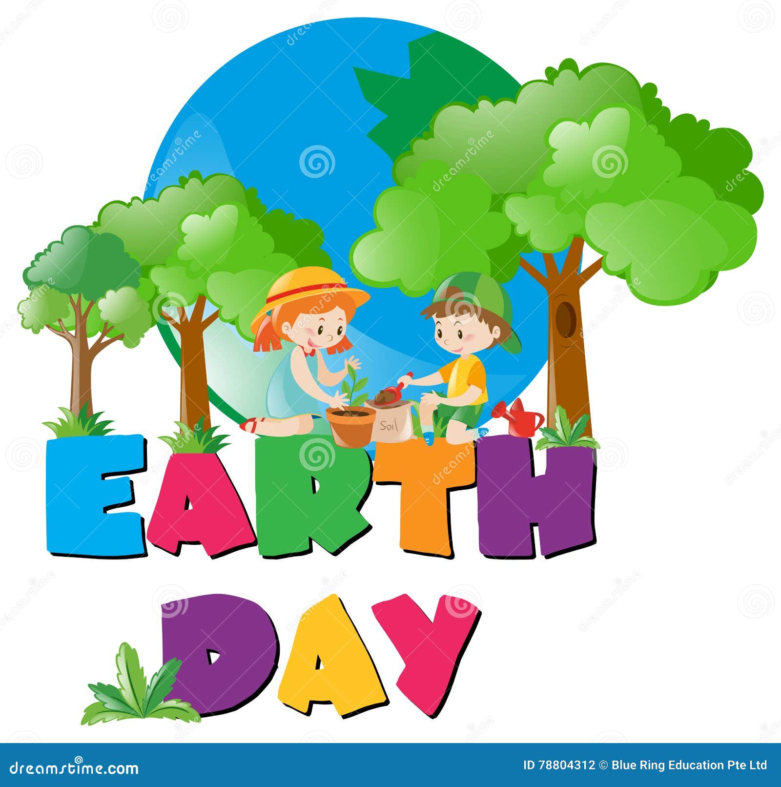 Earth Day Theme with Kids Planting in Forest Stock Illustration Illustration of environment