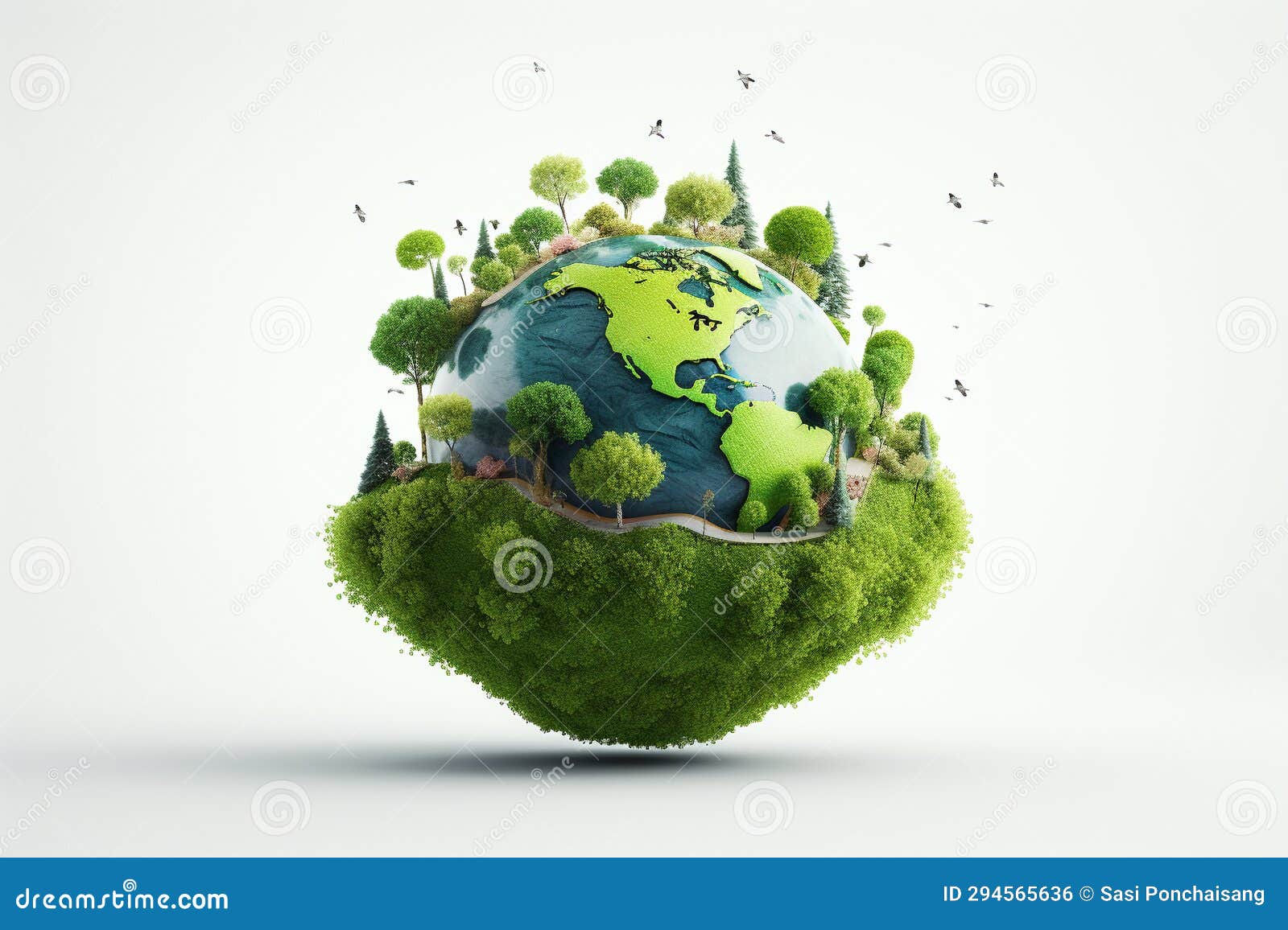 earth global ball encircled by verdant forest flora in 3d rendering. generative ai