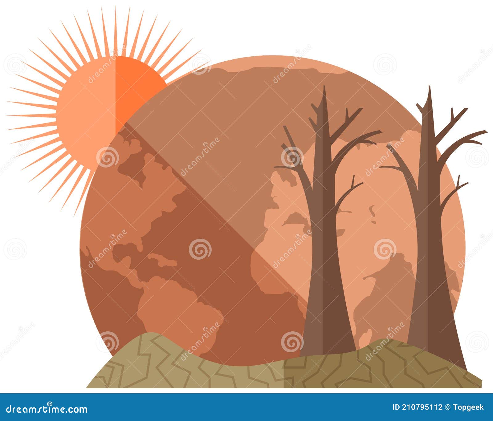 Earth Global Warming Poster Mockup Dried Hot And Red Planet Globe Under Scorching Rays Of Sun 