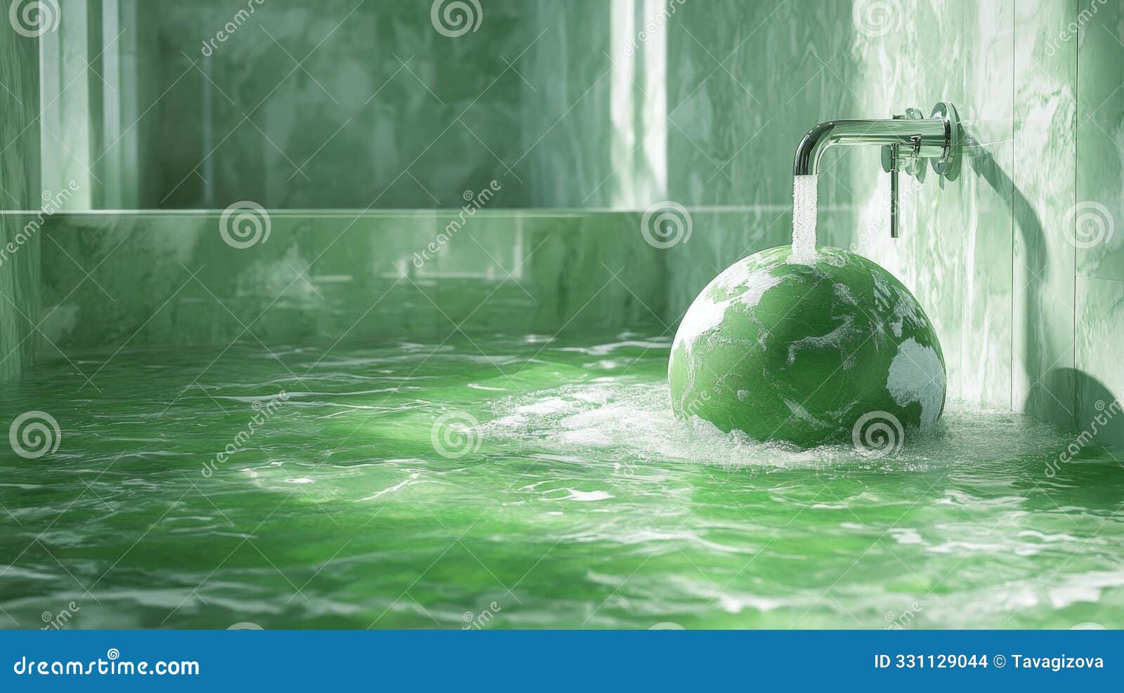 earth globe filling up with water - generative ai