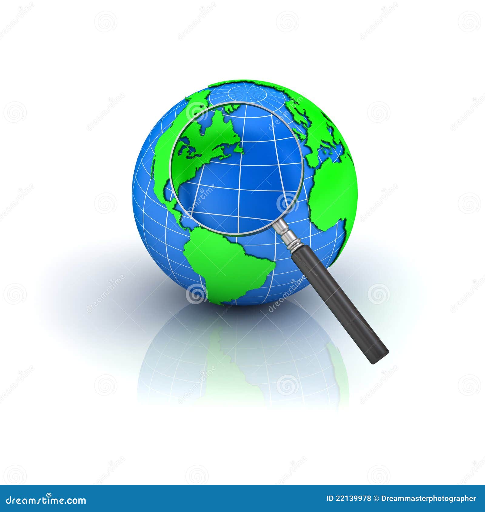 Earth Globe With Magnifying Glass On White Royalty Free Stock Photos
