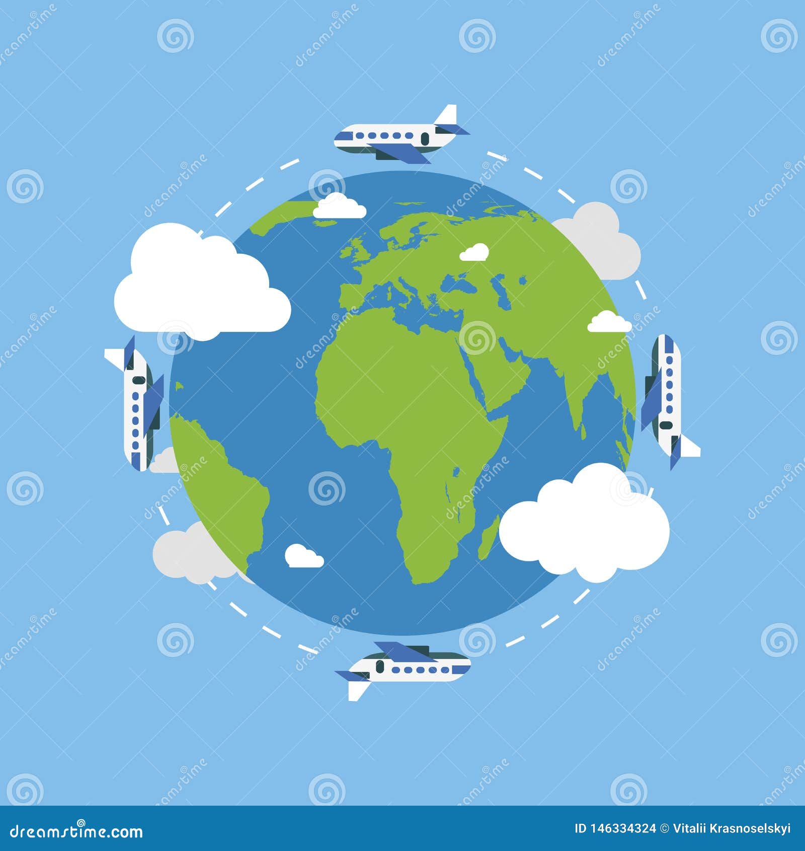 Earth Globe with Plane. Earth in Flat Style. Plane Flying. Earth Stock ...