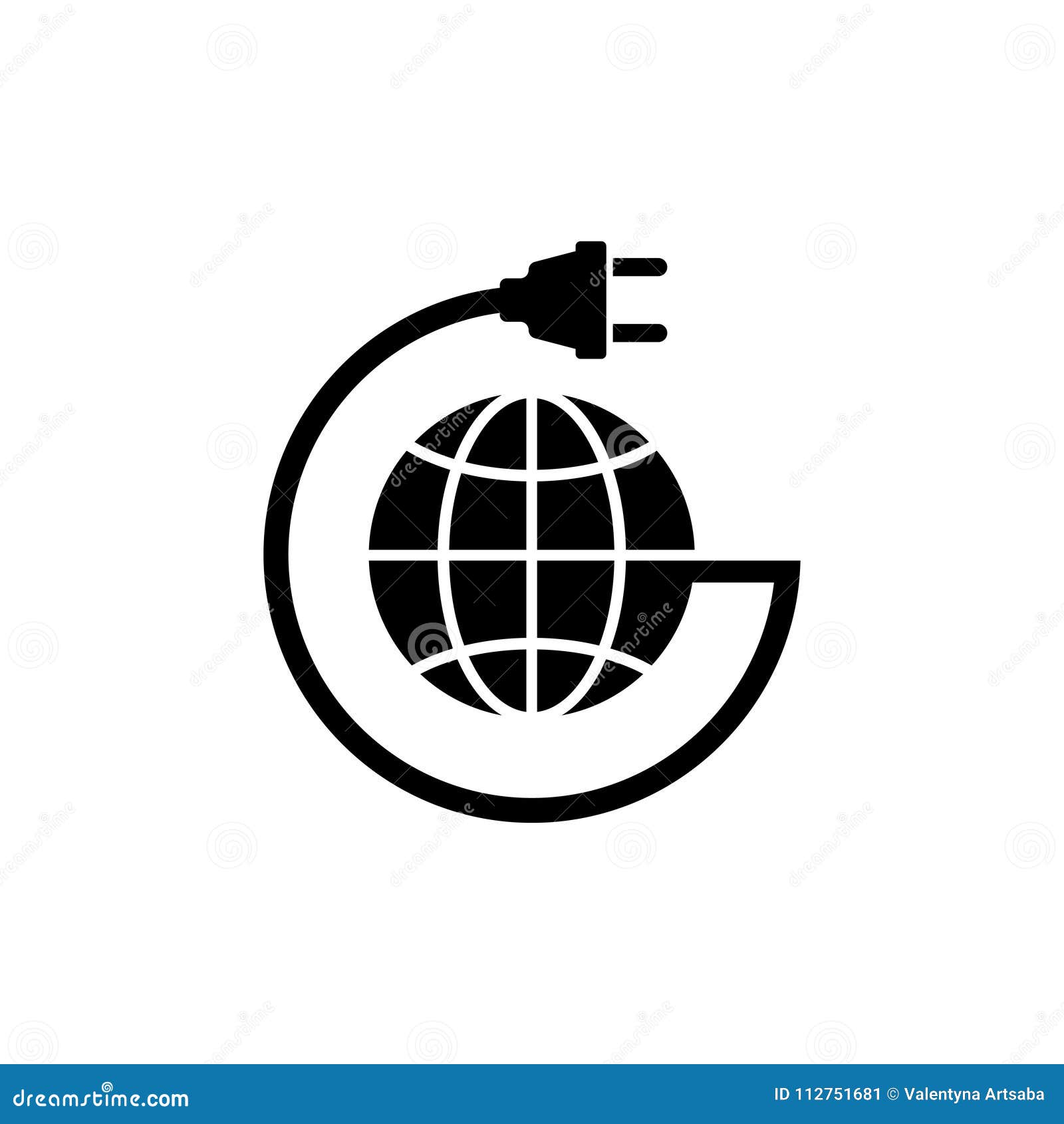 Earth Globe with Power Cable Flat Vector Icon Stock Vector