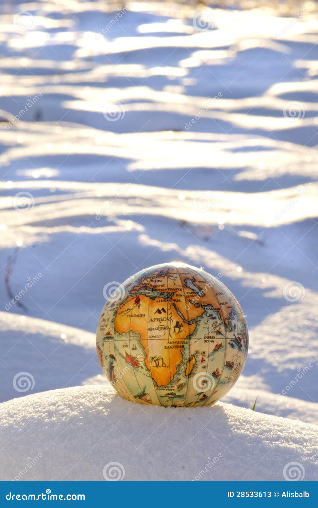 Earth Globe on Winter Snow Concept Stock Image Image of object, cold