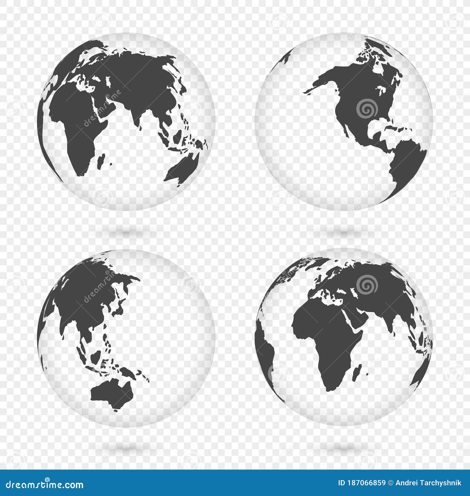 Earth Globe. World Map Set. Planet with Continents. Africa, Asia ...