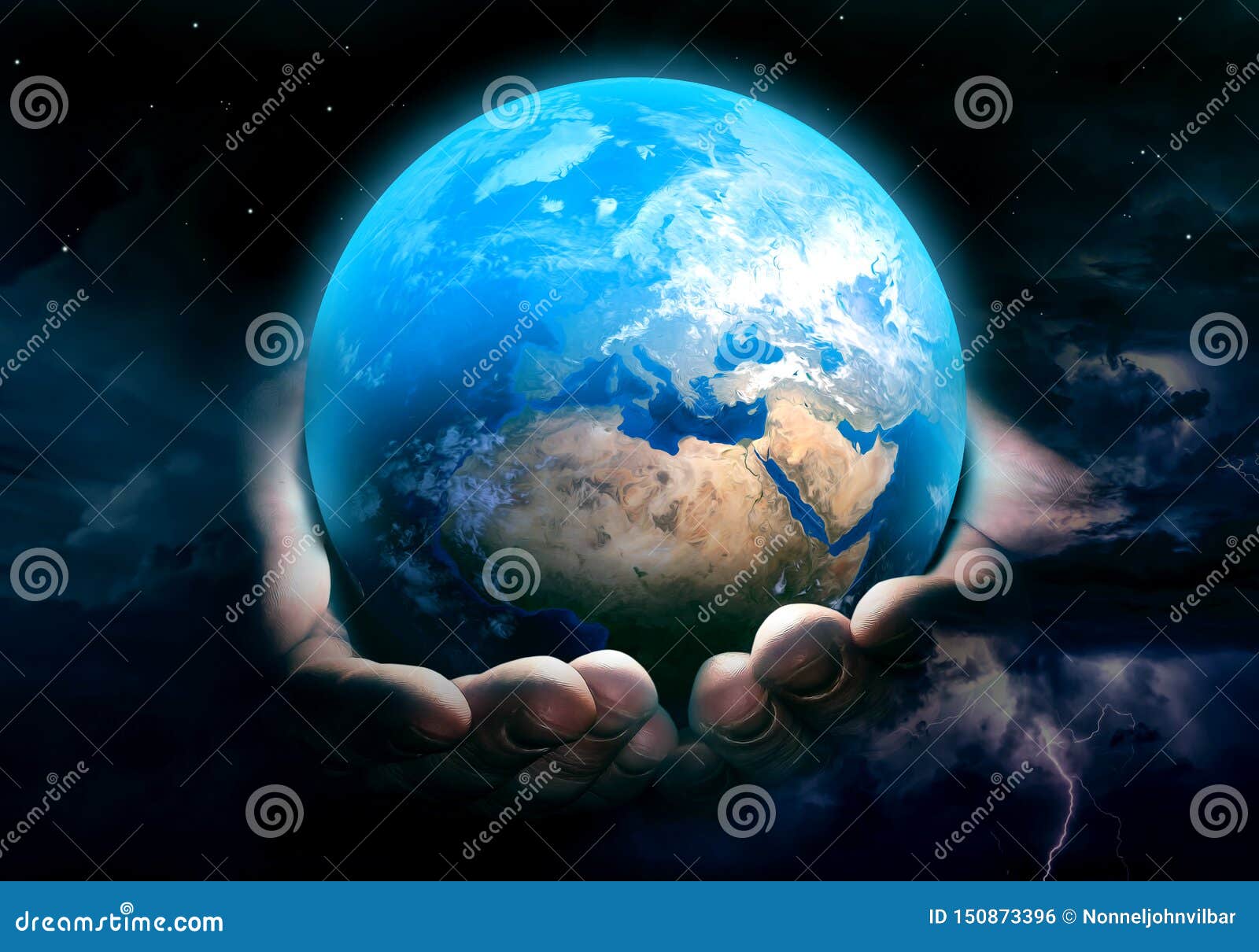 earth in god`s hands art.