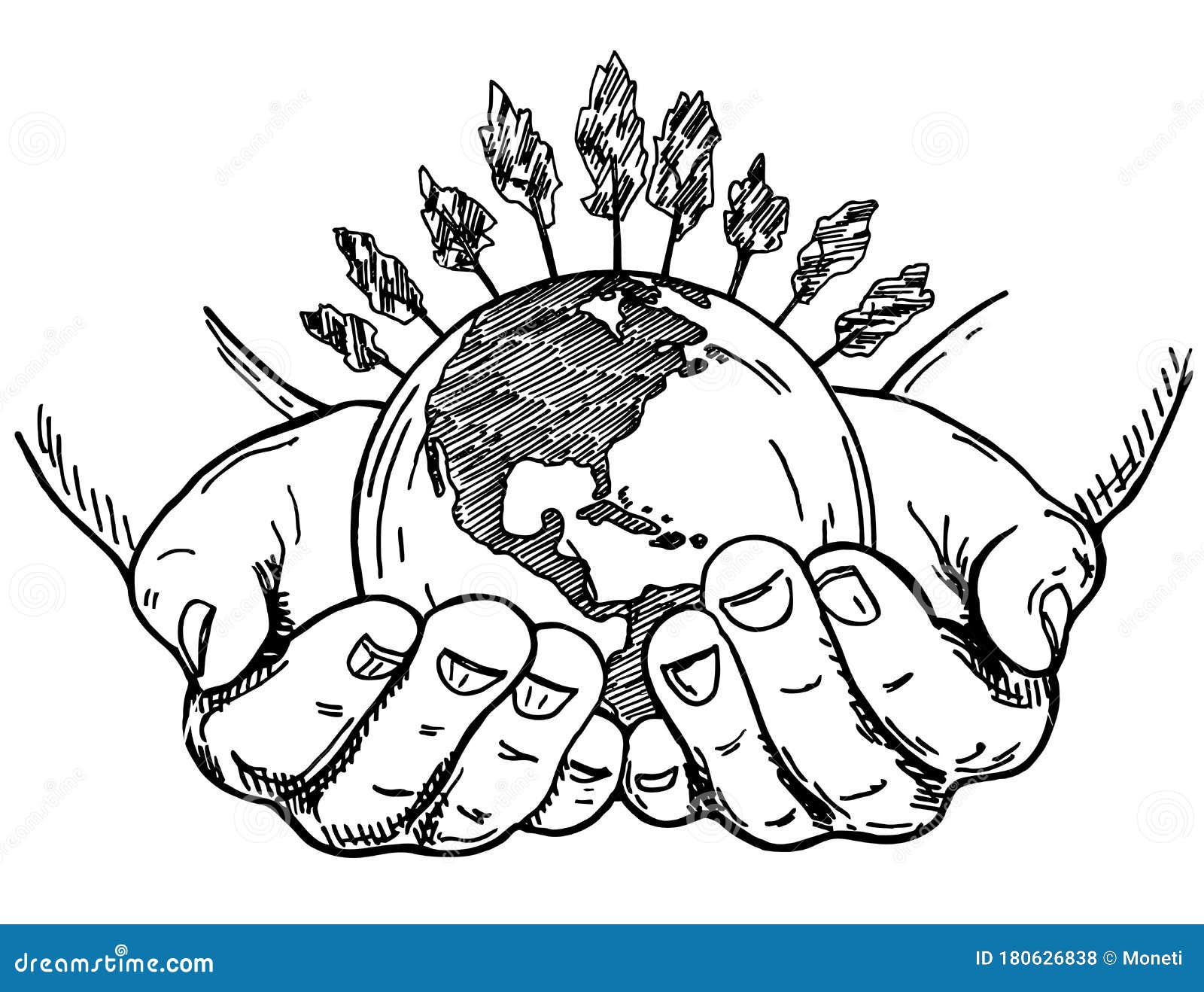 Earth In Hands In Sketch Style Two Palms Hold The Globe Save The Planet Concept Environment Concept Vintage Hand Stock Vector Illustration Of Hold Earth