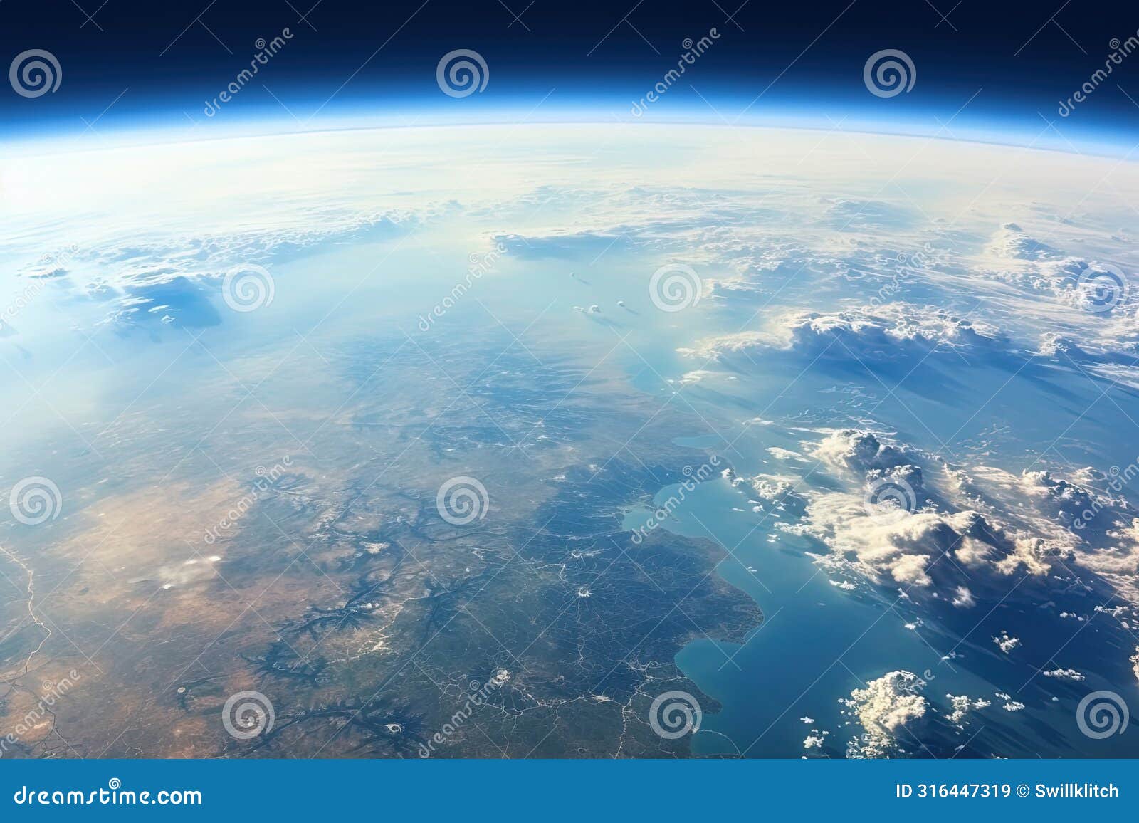 earth horizon view from space. satellite or plane view of the planet from stratosphere.