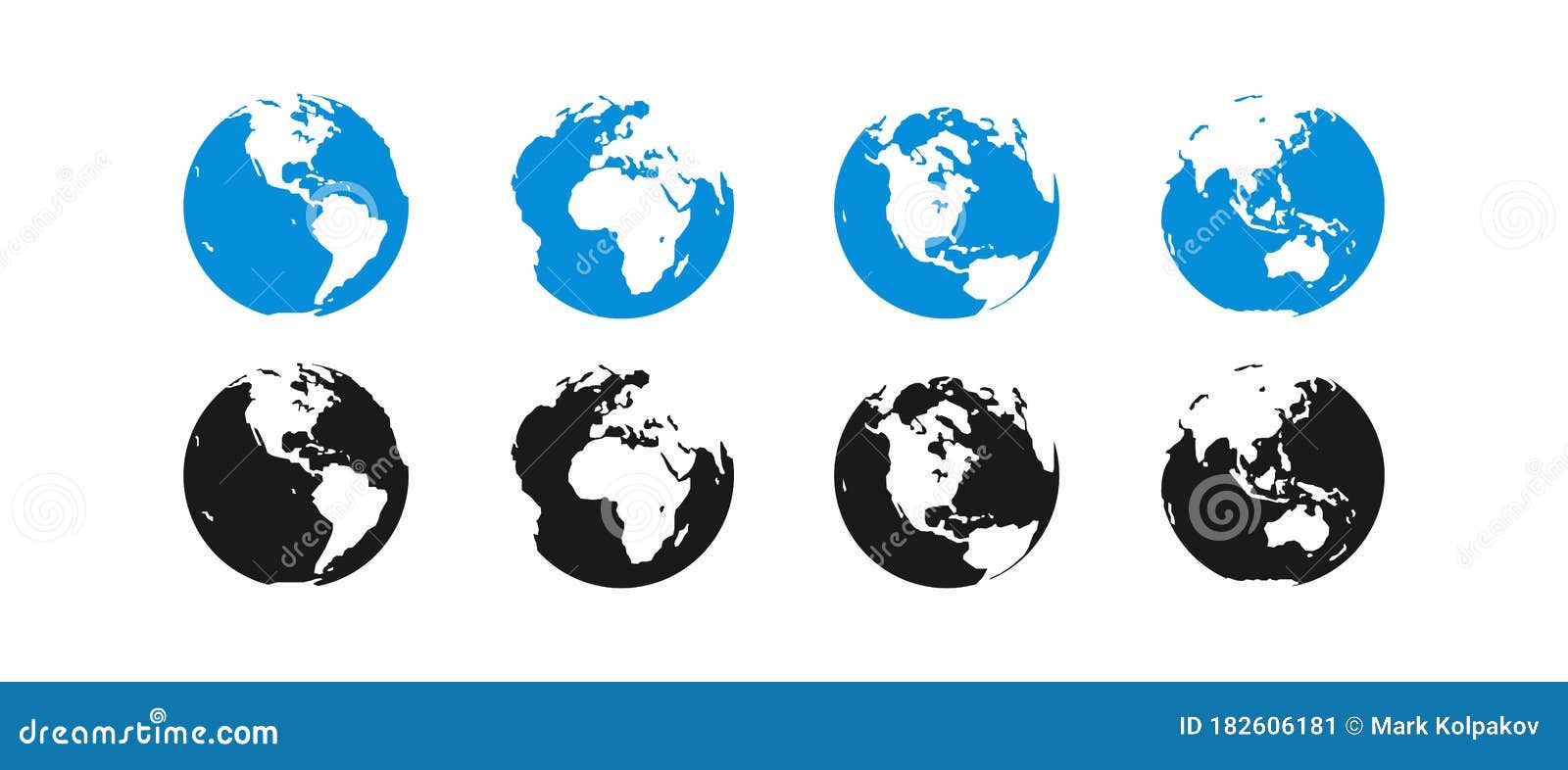 Earth Icon Set, World Map Illustration in Flat Style. Vector Isolated ...