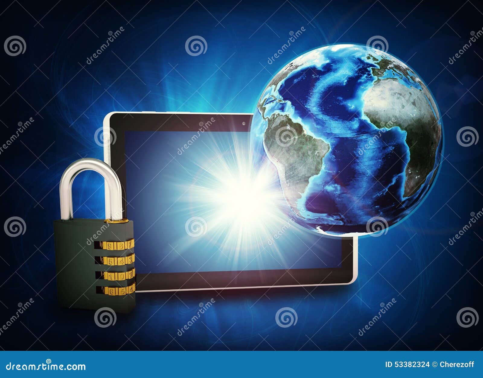 earth model with tablet and lock