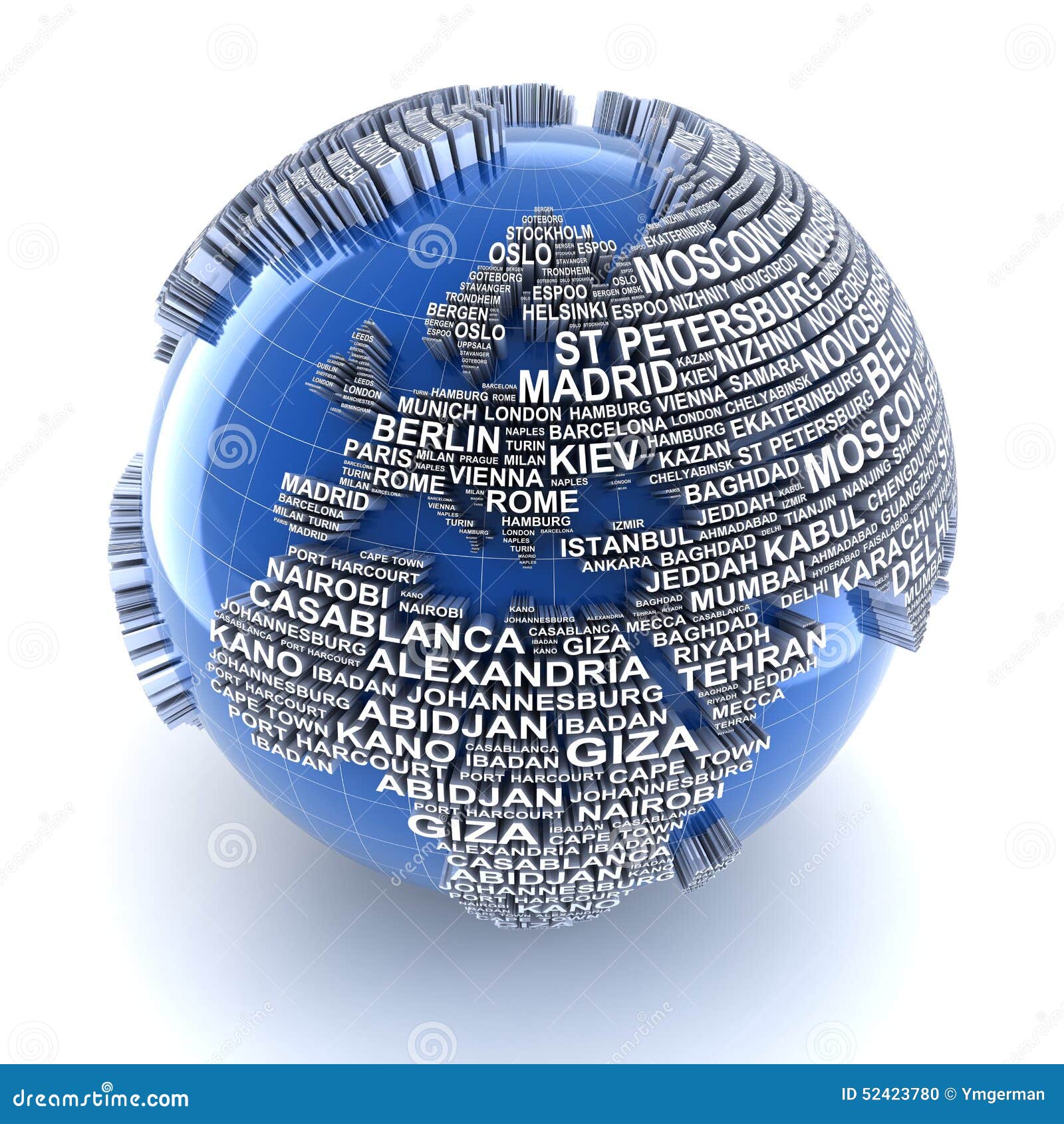 Earth with Names of Major Cities in the World Stock Illustration