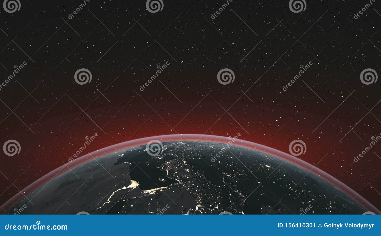 earth orbit rotate planet skyline starry background