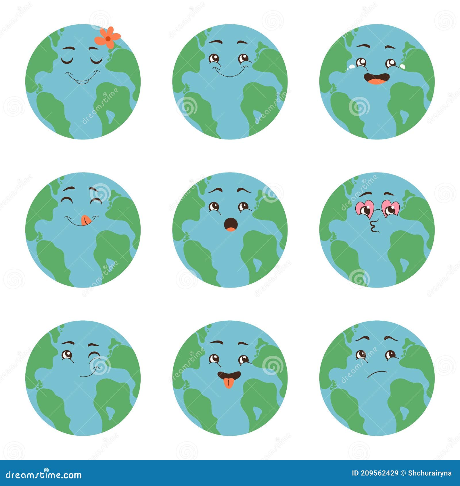 Earth Emotions. Cartoon Planet With Funny Faces. Happy Or Sad ...