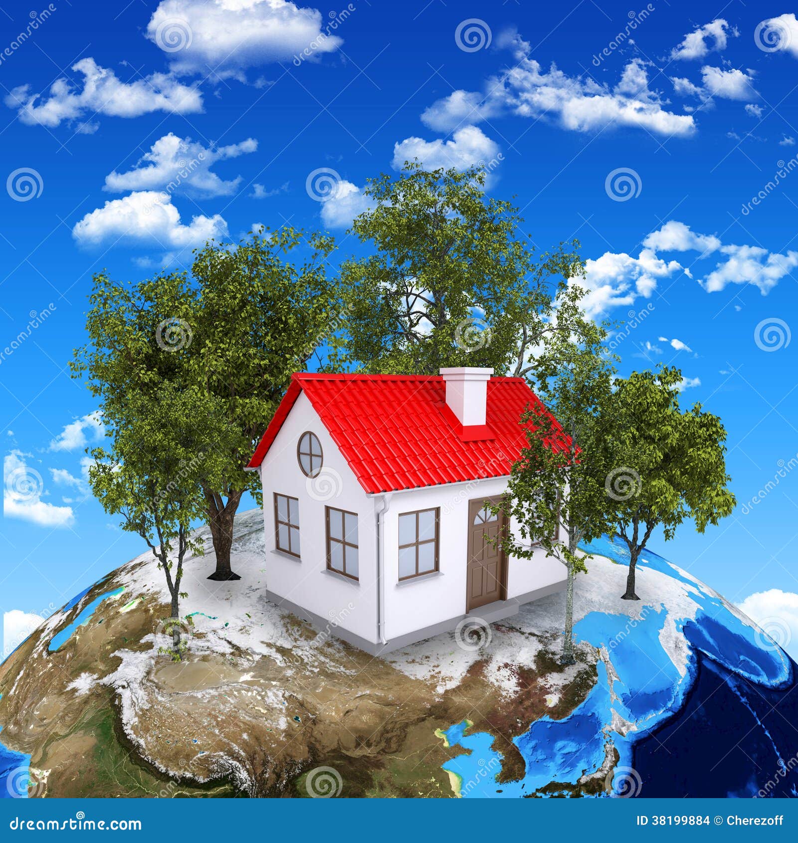 Earth Image with House on Surface Stock Illustration