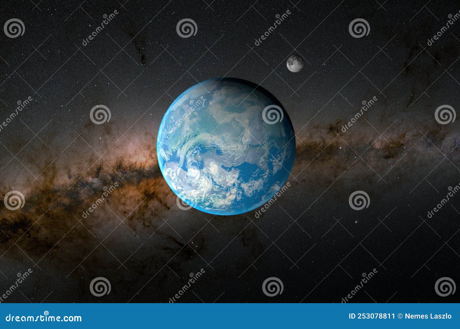 earth planet with moon in the solar system - 3d , closeup view