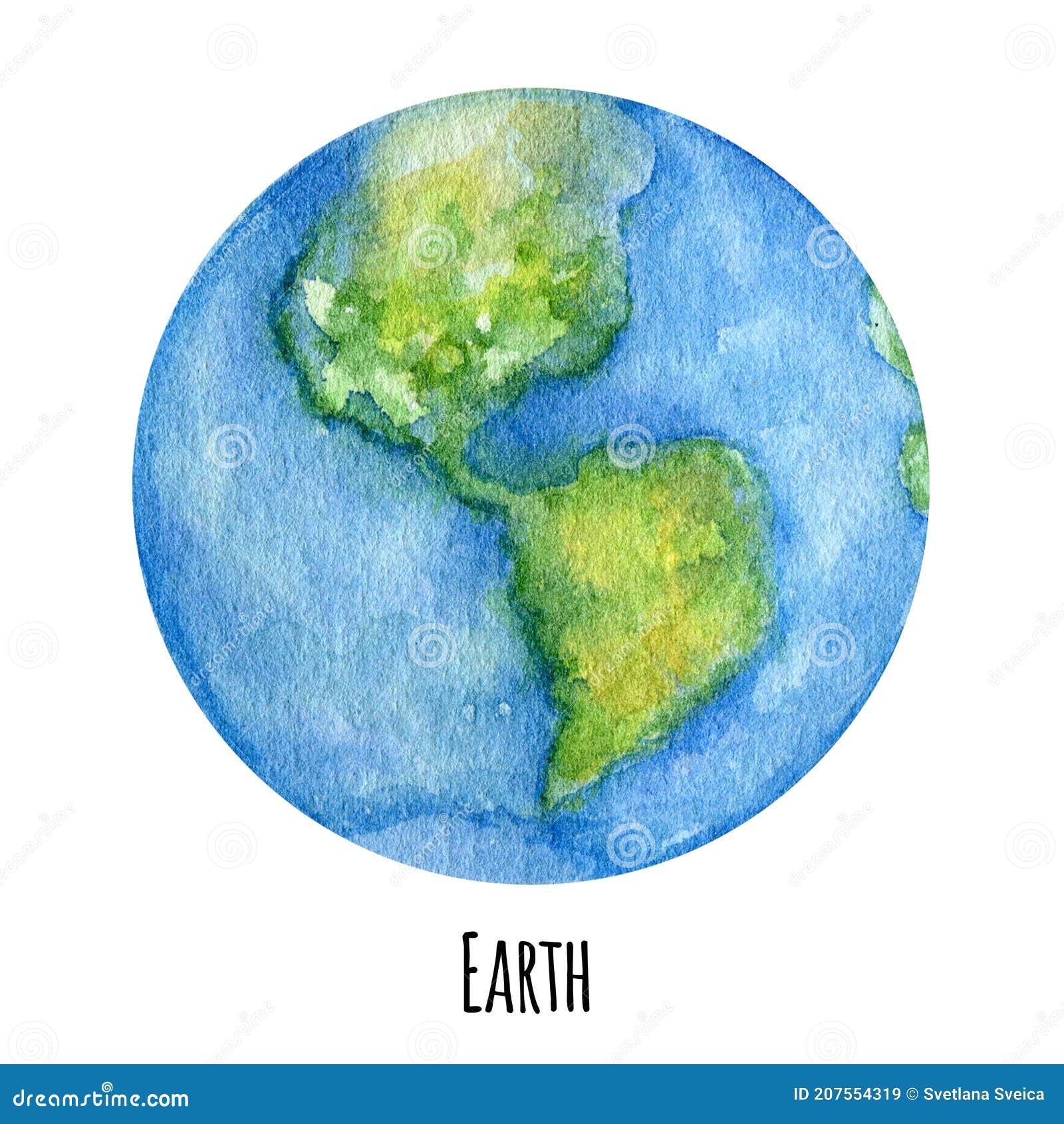 earth planet of the solar system watercolor . globe , world map, ecology green earth day concept on