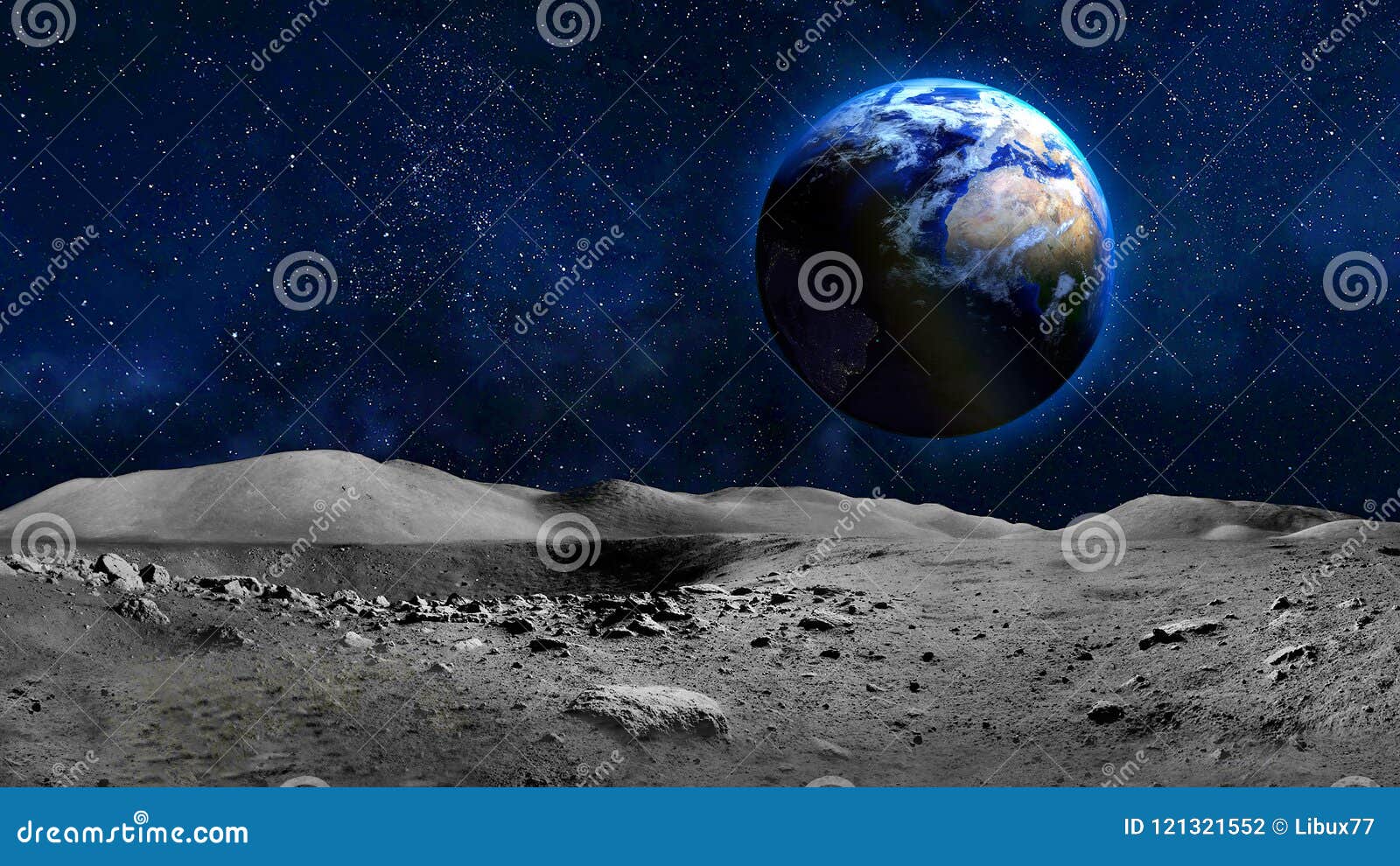 Earth Planet View From Moon Surface Stock Photo Image Of Science