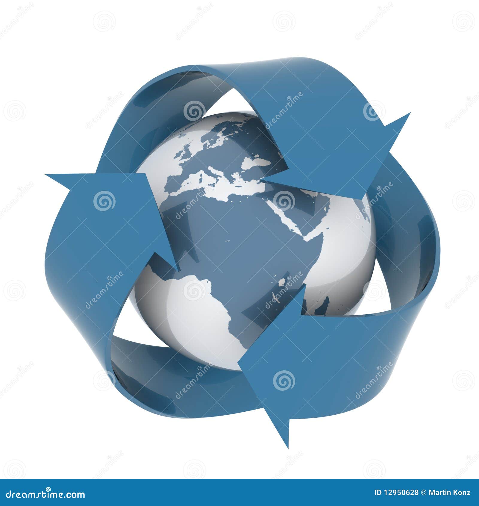 Earth with recycling symbol. Recycling concept image. High resolution computer generated graphic. Good for environment protection, pollution and cleaning themes.