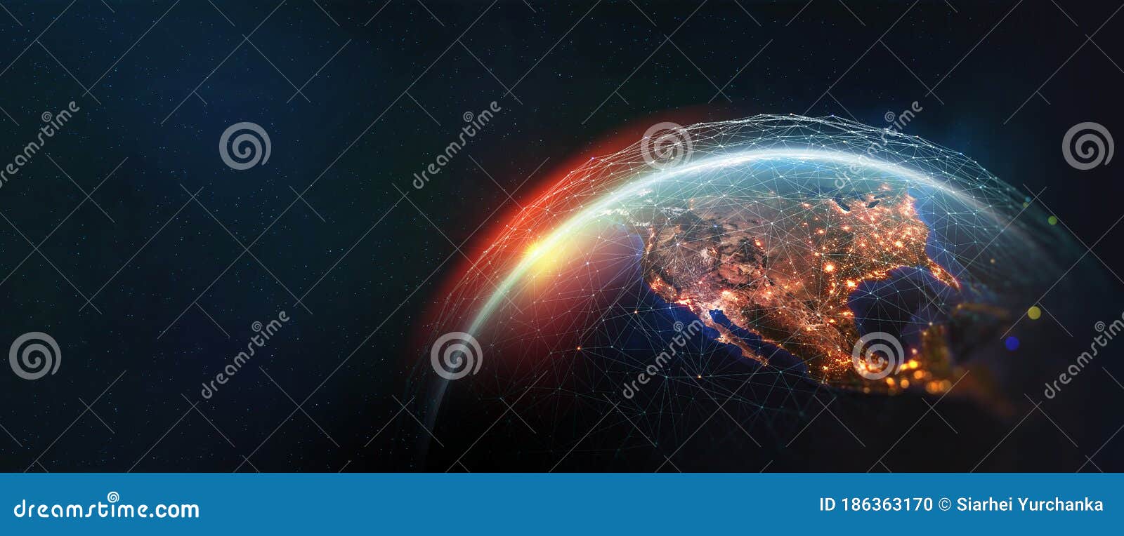 earth view from space. global network. blockchain technology. planet and communication