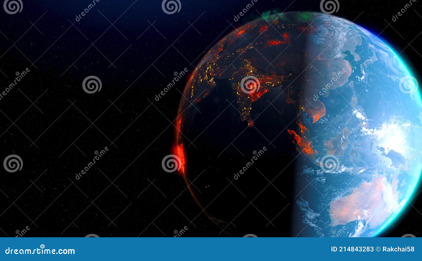 Earth Wildfire View from Space Rotation Day To Night Skyline. Greenhouse  Gas Effect. Realistic 3d Rendering Animation Stock Illustration -  Illustration of horizon, planet: 214843283