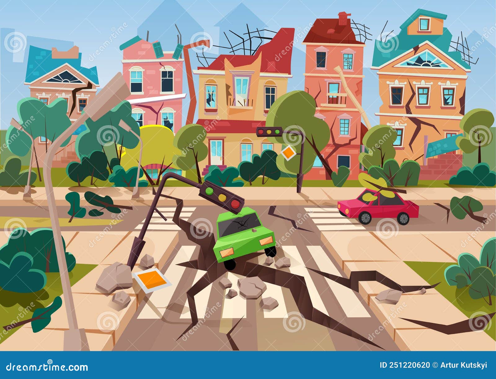 Earthquake Accident in City, Natural Disaster Destroying Buildings, Roads  and Cars Stock Vector - Illustration of abandoned, destruction: 251220620
