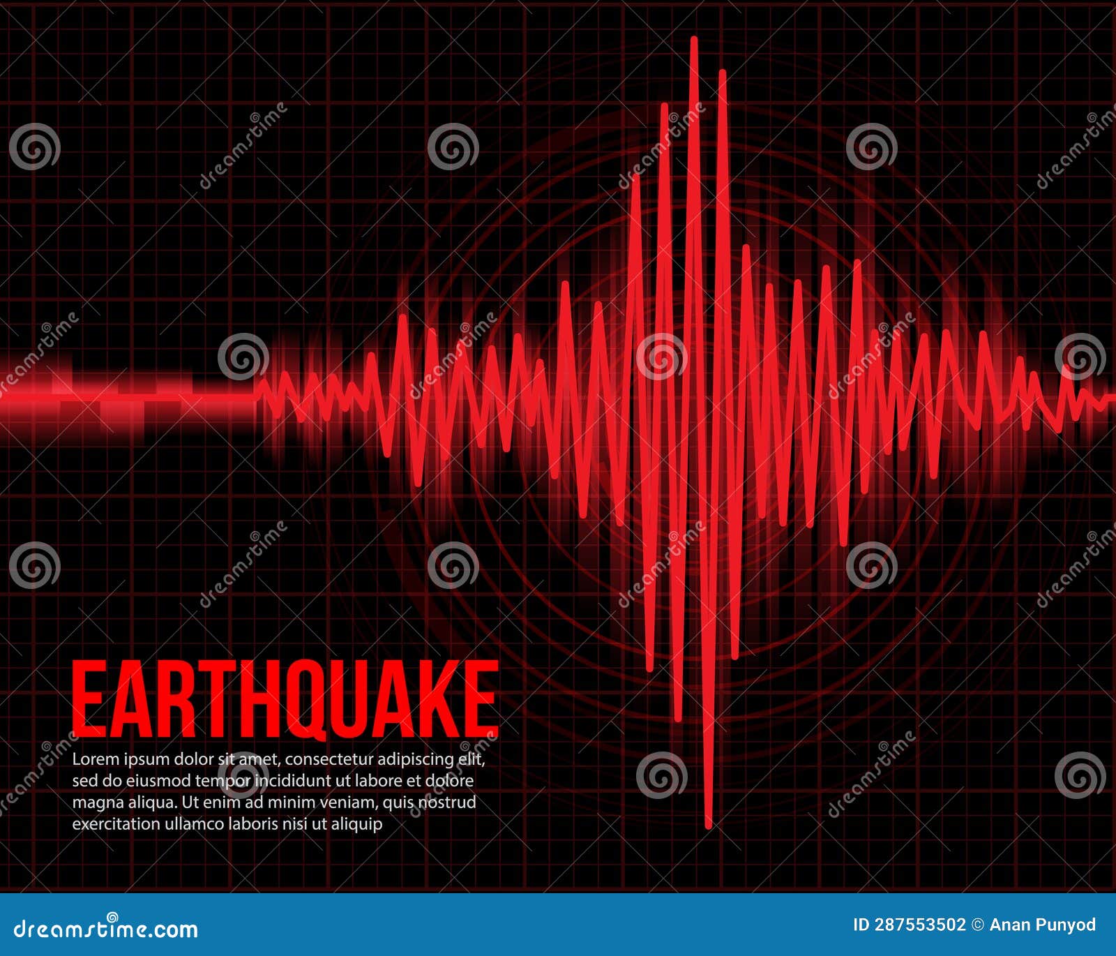 Earthquake Concept Red Light Line Frequency Seismograph Waves Cracked