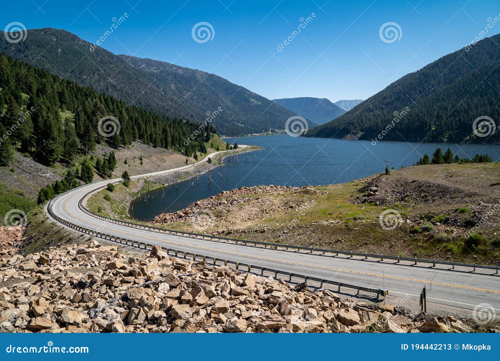 earthquake lake in montana, summer scene with the highway in view