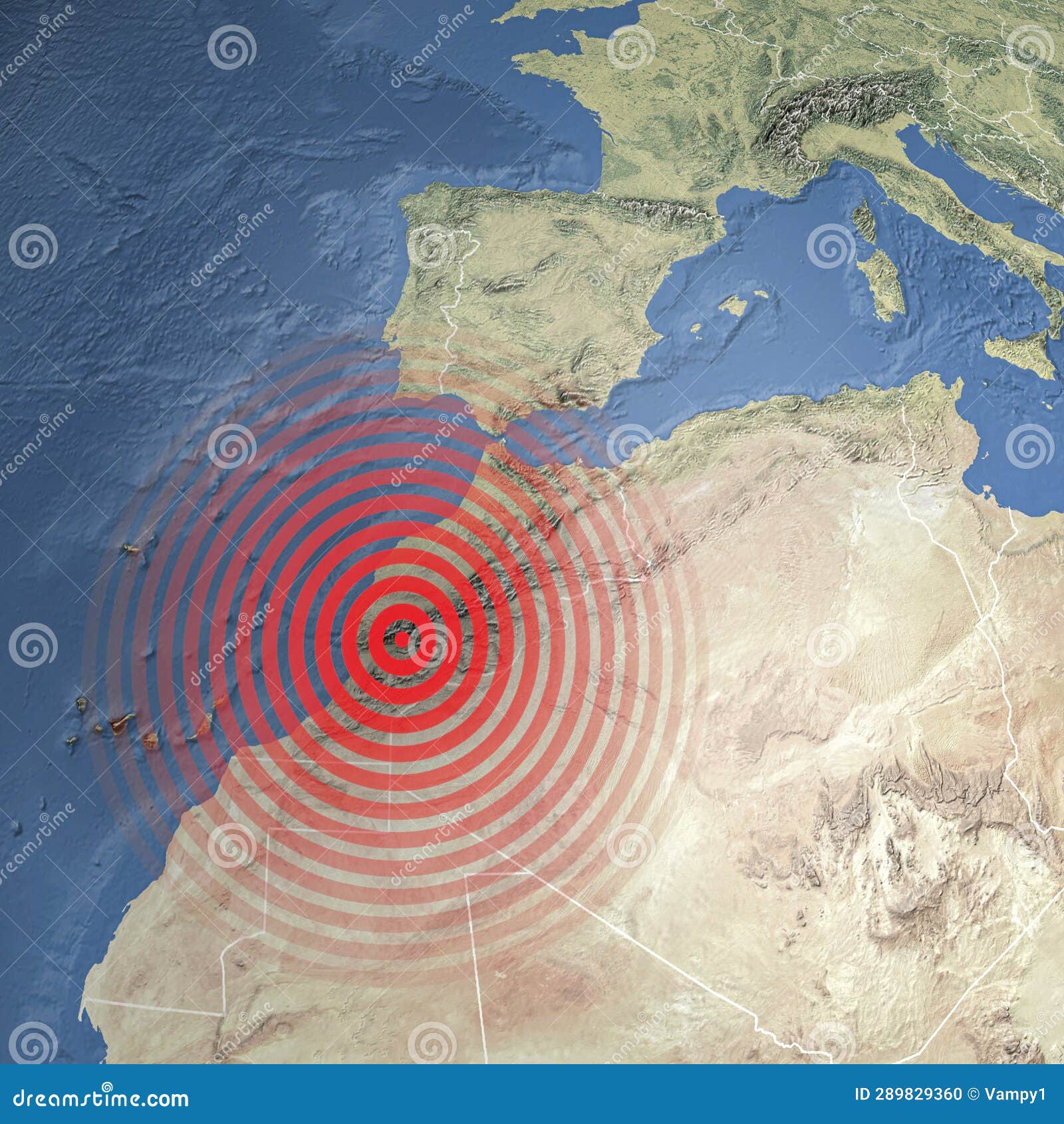 earthquake map in morocco, atlas mountains. land struck by a strong earthquake magnitu