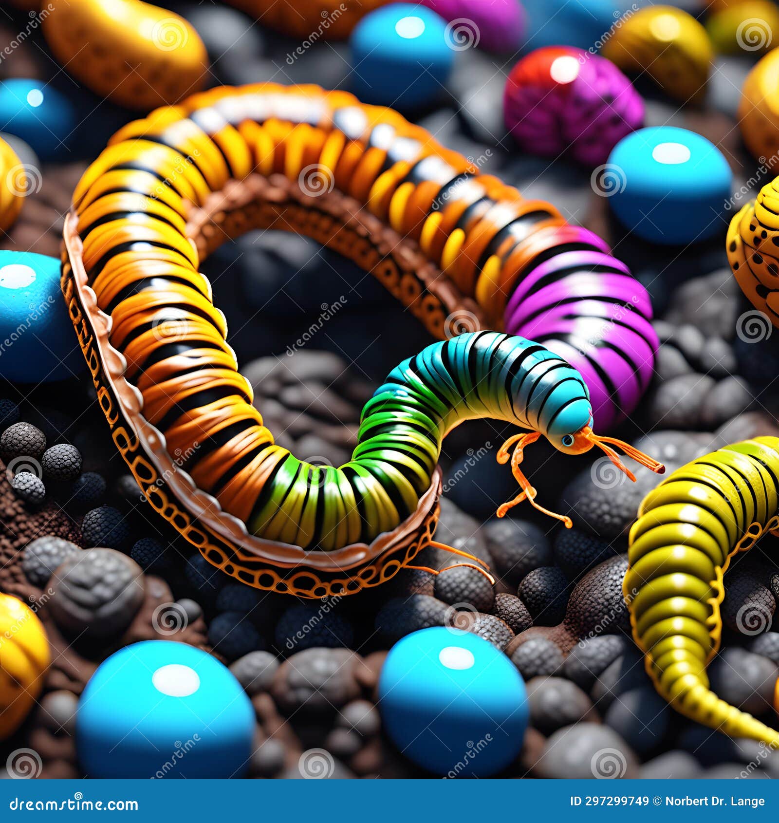 Earthworm in Garden, AI-generatet Stock Illustration
