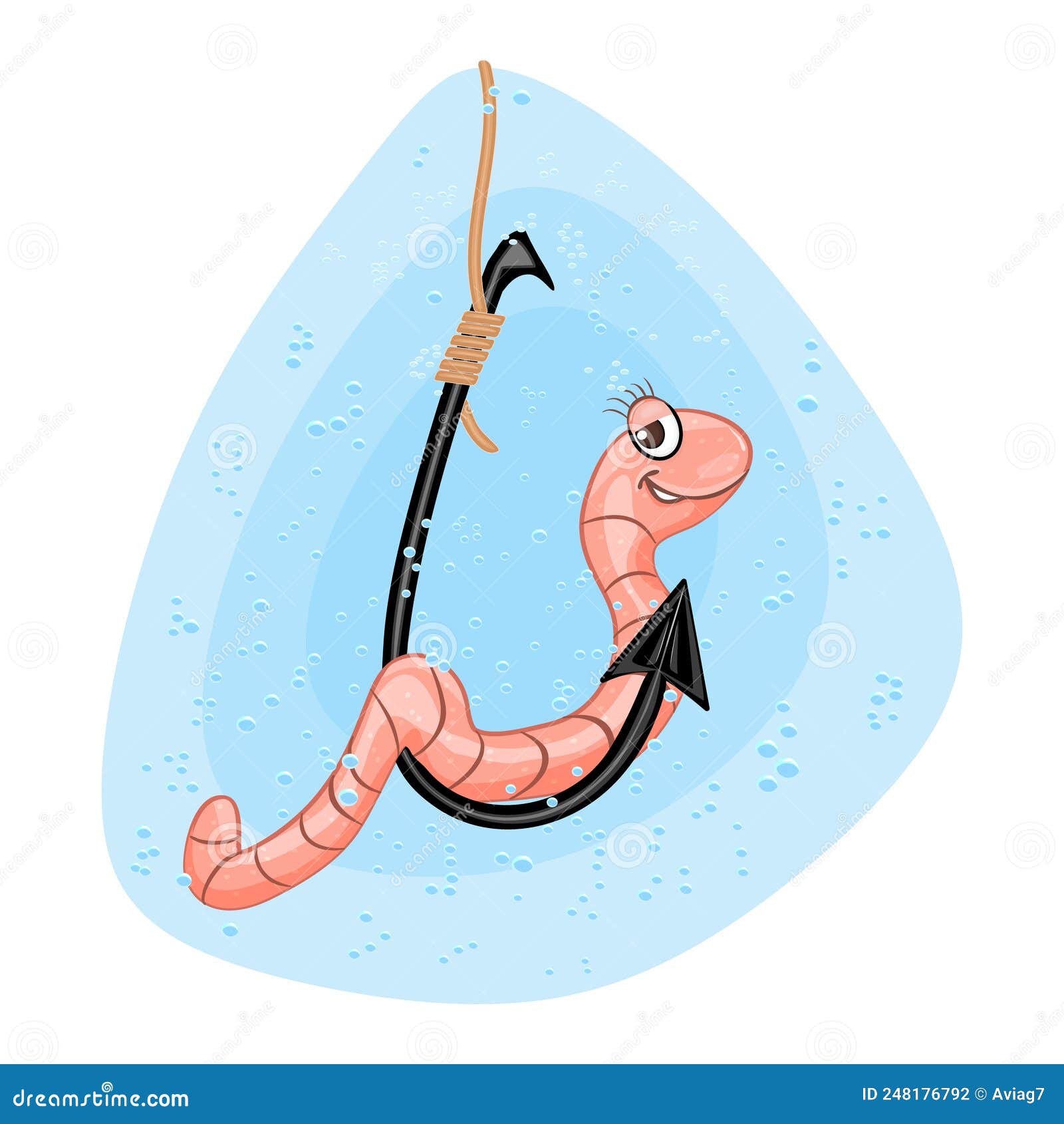 Earthworm on Hook Isolated on White Background. Cartoon Earthworm,  Fishhook, Water and Bubbles. Stock Vector - Illustration of fishing, crawl:  248176792