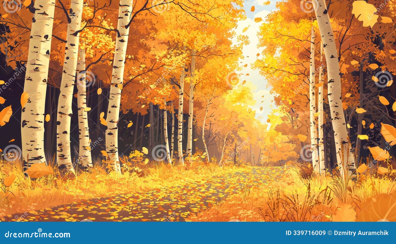 an earthy path through a grove of yellow-leaved trees