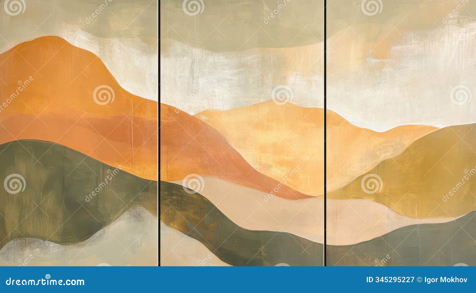 earthy tones abstract triptych: a three-panel painting with