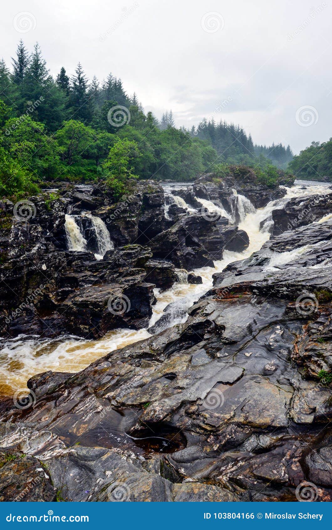 eas urchaidh waterfall on river orchy, scotland